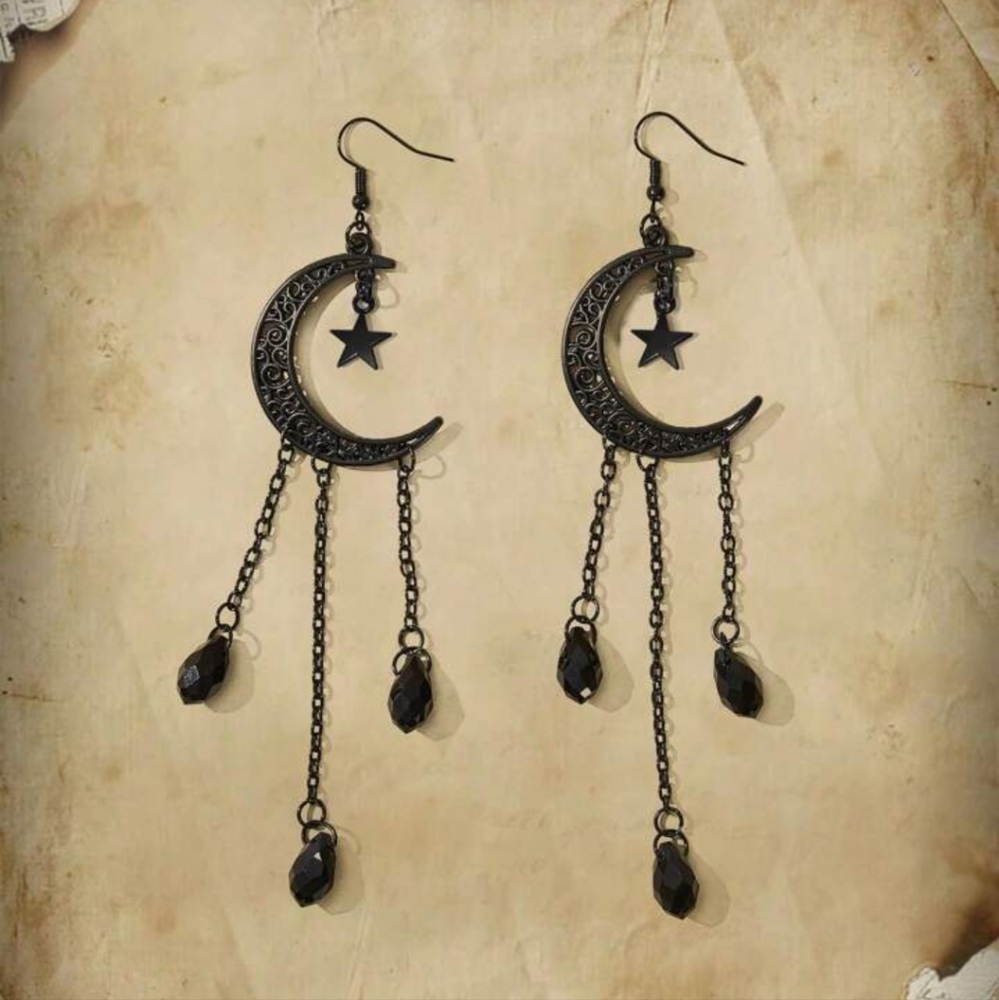 💛Black Crescent Moon Dangle Earrings